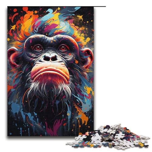 Puzzle für Erwachsene 1000 Teile buntes psychedelisches Orang-Utan-Puzzle Holzpuzzle Lernspiel Herausforderungsspielzeug 1000 Teile (38 x 26 cm) von mowenbingpeng