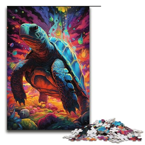 Puzzle für Erwachsene 1000 Teile buntes psychedelisches Schildkröten-Puzzle Lernspiele für Zuhause DIY-Spielzeug tolles Geschenk für Spiele 1000 Teile (38 x 26 cm) von mowenbingpeng