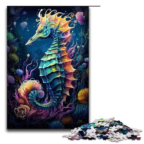 Puzzle für Erwachsene 1000 Teile buntes psychedelisches Seepferdchen Holzpuzzle für Kinder Lernspiel 1000 Teile (75 x 50 cm) von mowenbingpeng