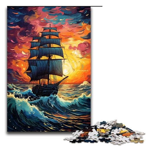 Puzzle für Erwachsene 1000 Teile buntes psychedelisches Segelboot Holzpuzzle für Kinder Lernspiel 1000 Teile (75 x 50 cm) von mowenbingpeng