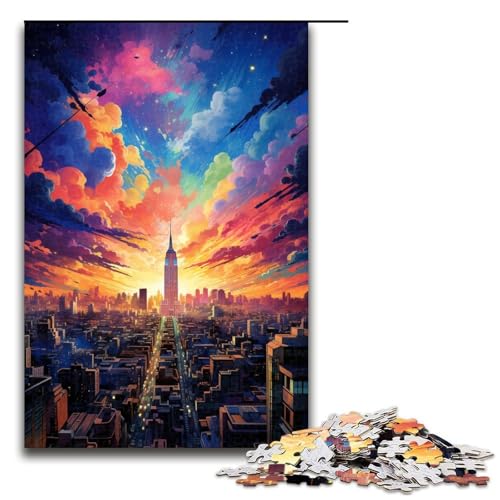 Puzzle für Erwachsene 1000 Teile buntes psychedelisches Sky City-Puzzle Holzpuzzle Lernspiel Herausforderungsspielzeug 1000 Teile (75 x 50 cm) von mowenbingpeng