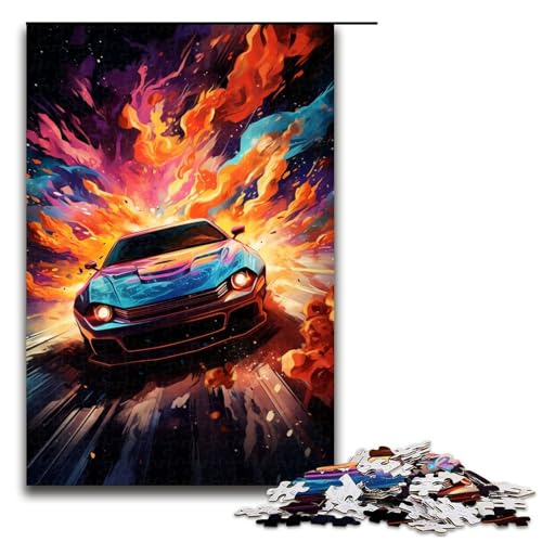 Puzzle für Erwachsene 1000 Teile buntes psychedelisches Sportwagen-Puzzle Holzpuzzle Lernspiel Herausforderungsspielzeug 1000 Teile (75 x 50 cm) von mowenbingpeng