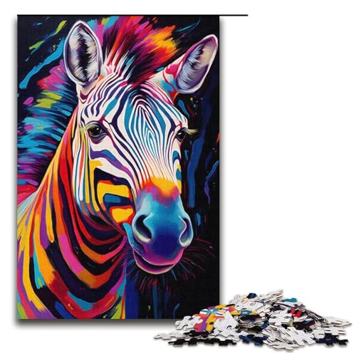 Puzzle für Erwachsene 1000 Teile buntes psychedelisches Tierzebra Holzpuzzle für Kinder Lernspiel 1000 Teile (38 x 26 cm) von mowenbingpeng