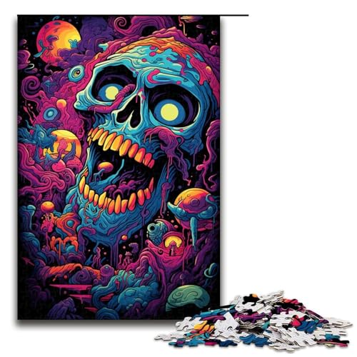 Puzzle für Erwachsene 1000 Teile buntes psychedelisches Totenkopf-Familien-Holzpuzzle Lernspiel Herausforderungsspielzeug 1000 Teile (75 x 50 cm) von mowenbingpeng
