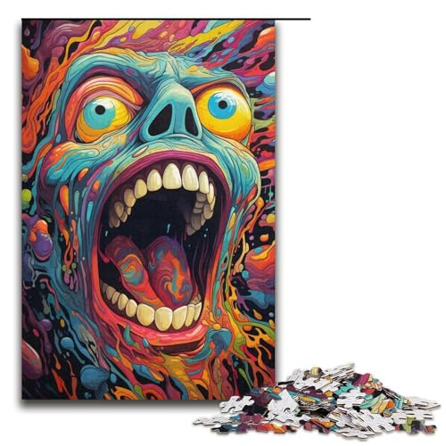 Puzzle für Erwachsene 1000 Teile buntes psychedelisches Totenkopf-Monster-Puzzle Holzpuzzle Lernspiel Herausforderungsspielzeug 1000 Teile (38 x 26 cm) von mowenbingpeng