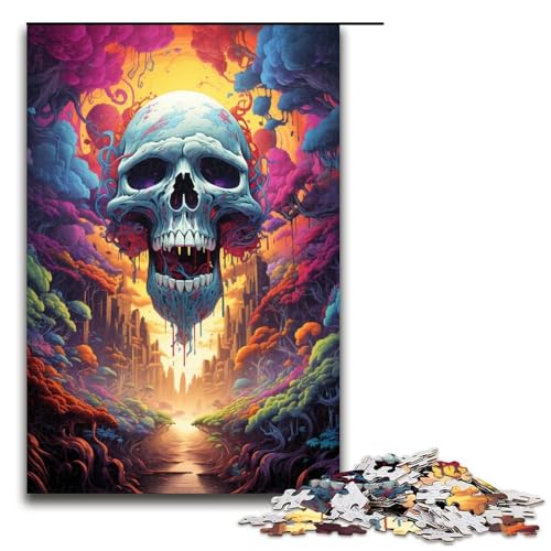 Puzzle für Erwachsene 1000 Teile buntes psychedelisches Totenkopf-Puzzle Holzpuzzle Lernspiel Herausforderungsspielzeug 1000 Teile (75 x 50 cm) von mowenbingpeng