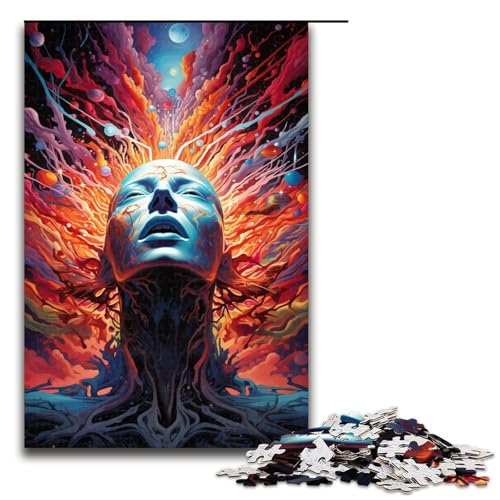 Puzzle für Erwachsene 1000 Teile buntes psychedelisches Totenkopf-Puzzle Holzpuzzle Lernspiel Herausforderungsspielzeug 1000 Teile (75 x 50 cm) von mowenbingpeng