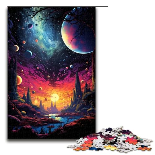 Puzzle für Erwachsene 1000 Teile buntes psychedelisches Universum Familien-Holzpuzzle Lernspiel Herausforderungsspielzeug 1000 Teile (75 x 50 cm) von mowenbingpeng