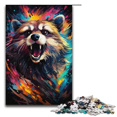 Puzzle für Erwachsene 1000 Teile buntes psychedelisches Waschbär-Puzzle Lernspiele für Zuhause DIY-Spielzeug tolles Geschenk für Spiele 1000 Teile (38 x 26 cm) von mowenbingpeng