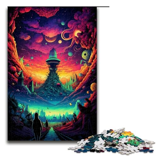 Puzzle für Erwachsene 1000 Teile buntes psychedelisches Weltpuzzle Holzpuzzle Lernspiel Herausforderungsspielzeug 1000 Teile (75 x 50 cm) von mowenbingpeng