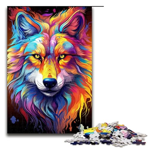Puzzle für Erwachsene 1000 Teile buntes psychedelisches Wolfsgemälde Holzpuzzle für Kinder Lernspiel 1000 Teile (75 x 50 cm) von mowenbingpeng