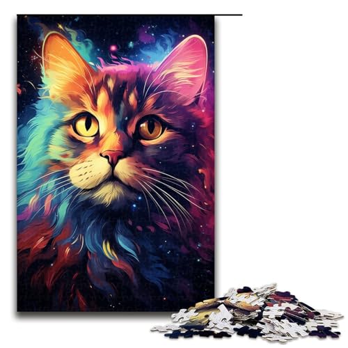 Puzzle für Erwachsene 1000 Teile farbenfroh Bizarre psychedelische Katze Holzpuzzle 1000 Teile (75 x 50 cm) von mowenbingpeng