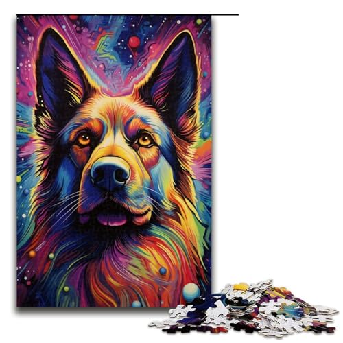 Puzzle für Erwachsene 1000 Teile farbenfroh Psychedelischer Deutscher Schäferhund Puzzle Spiele Spielzeug Geschenk geeignet als Schreibtischdekoration 1000 Teile (75 x 50 cm) von mowenbingpeng