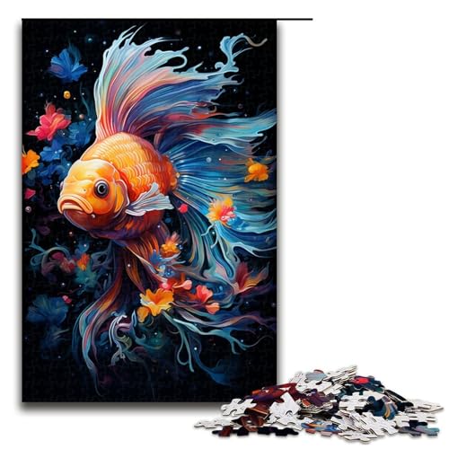 Puzzle für Erwachsene 1000 Teile farbenfroh Psychedelischer Goldfisch Puzzlespiel lustiges Spielzeug 1000 Teile (75 x 50 cm) von mowenbingpeng