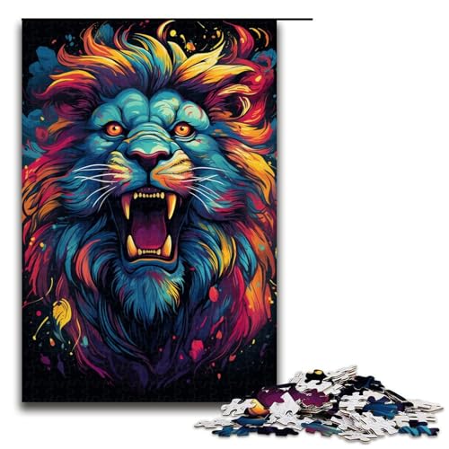 Puzzle für Erwachsene 1000 Teile farbenfroh Psychedelischer Zauberer-Löwe Puzzlespiel lustiges Spielzeug 1000 Teile (75 x 50 cm) von mowenbingpeng