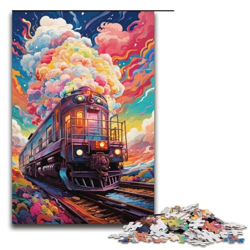 Puzzle für Erwachsene 1000 Teile farbenfroh Psychedelischer Zug Puzzlespiel lustiges Spielzeug 1000 Teile (38 x 26 cm) von mowenbingpeng