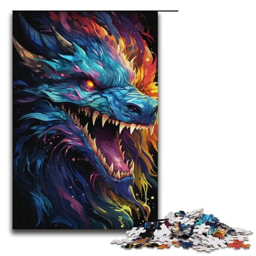 Puzzle für Erwachsene 1000 Teile farbenfroh Psychedelischer asiatischer Drache Puzzlespiel lustiges Spielzeug 1000 Teile (38 x 26 cm) von mowenbingpeng