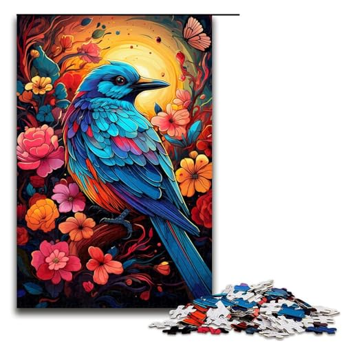 Puzzle für Erwachsene 1000 Teile farbenfroh psychedelisch mit bunten Vögeln Geburtstagsgeschenk für Teenager ab 14 Jahren 1000 Teile (75 x 50 cm) von mowenbingpeng