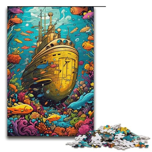 Puzzle für Erwachsene 1000 Teile farbenfrohe Psychedelia des gelben U-Boots Holzpuzzle Lernspiel Herausforderungsspielzeug 1000 Teile (38 x 26 cm) von mowenbingpeng