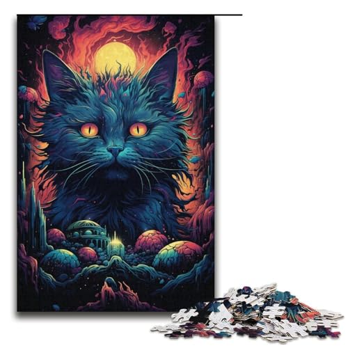 Puzzle für Erwachsene 1000 Teile farbenfrohe psychedelische Abenteuer der kosmischen Katze Holzpuzzle Lernspiel Herausforderungsspielzeug 1000 Teile (38 x 26 cm) von mowenbingpeng