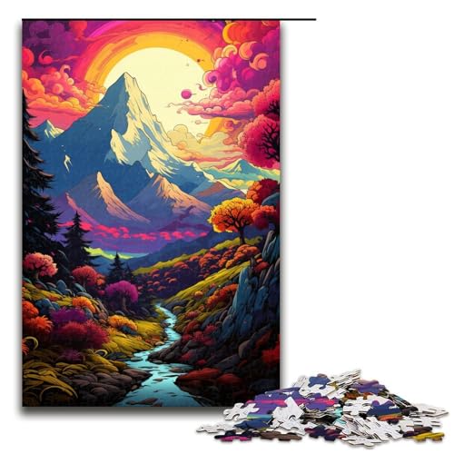 Puzzle für Erwachsene 1000 Teile farbenfrohe psychedelische Berglandschaft Geburtstagsgeschenk für Teenager ab 14 Jahren 1000 Teile (75 x 50 cm) von mowenbingpeng