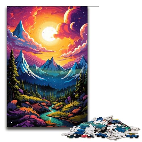 Puzzle für Erwachsene 1000 Teile farbenfrohe psychedelische Berglandschaft Geburtstagsgeschenk für Teenager ab 14 Jahren 1000 Teile (75 x 50 cm) von mowenbingpeng