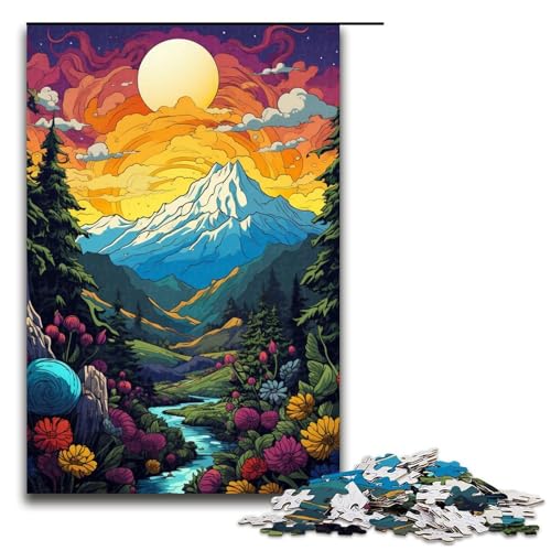 Puzzle für Erwachsene 1000 Teile farbenfrohe psychedelische Berglandschaft Lernspiele für Zuhause DIY-Spielzeug tolles Geschenk für Spiele 1000 Teile (75 x 50 cm) von mowenbingpeng
