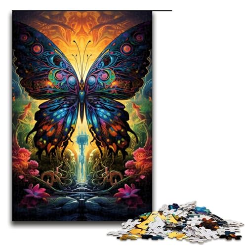 Puzzle für Erwachsene 1000 Teile farbenfrohe psychedelische Illustration eines Schmetterlings Puzzlespiele Spielzeug Geschenk geeignet als Schreibtischdekoration 1000 Teile (75 x 50 cm) von mowenbingpeng