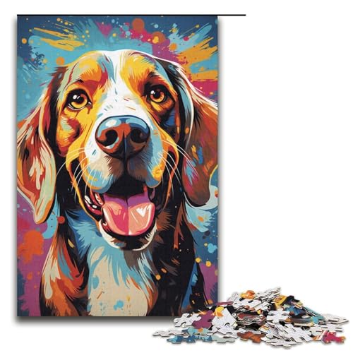 Puzzle für Erwachsene 1000 Teile farbenfrohe psychedelische Kunst farbige Hundefamilie Holzpuzzle Lernspiel Herausforderungsspielzeug 1000 Teile (38 x 26 cm) von mowenbingpeng