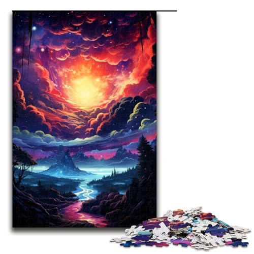 Puzzle für Erwachsene 1000 Teile farbenfrohe psychedelische Landschaft Holzpuzzle für Kinder Lernspiel 1000 Teile (75 x 50 cm) von mowenbingpeng