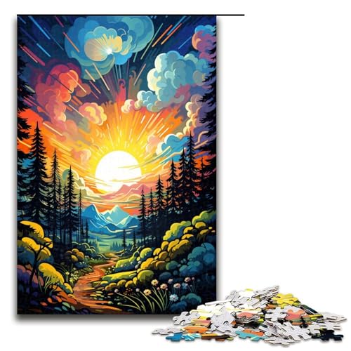 Puzzle für Erwachsene 1000 Teile farbenfrohe psychedelische Landschaft Lernspiele für Zuhause DIY-Spielzeug tolles Geschenk für Spiele 1000 Teile (75 x 50 cm) von mowenbingpeng