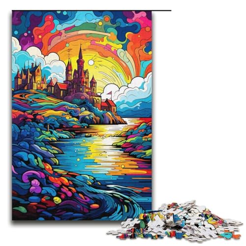 Puzzle für Erwachsene 1000 Teile farbenfrohe psychedelische Landschaft Puzzlespiel lustiges Spielzeug 1000 Teile (38 x 26 cm) von mowenbingpeng