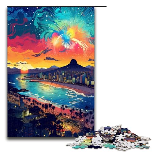 Puzzle für Erwachsene 1000 Teile farbenfrohe psychedelische Landschaft am Strand von Copacabana Puzzlespiel lustiges Spielzeug 1000 Teile (75 x 50 cm) von mowenbingpeng