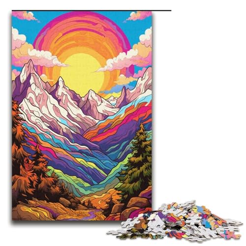 Puzzle für Erwachsene 1000 Teile farbenfrohe psychedelische Landschaft im Kaukasusgebirge Puzzlespiel lustiges Spielzeug 1000 Teile (38 x 26 cm) von mowenbingpeng