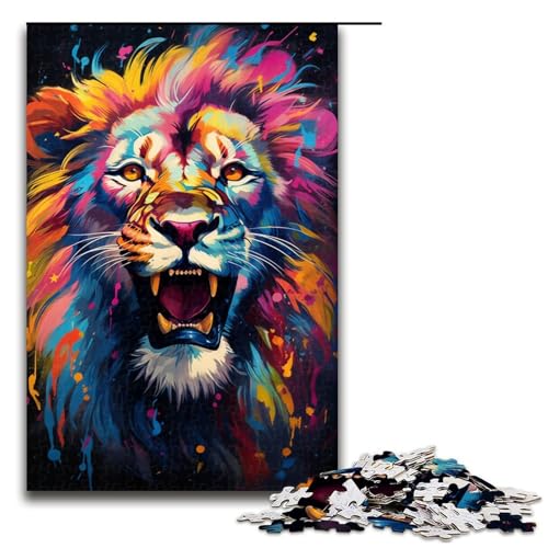 Puzzle für Erwachsene 1000 Teile farbenfrohe psychedelische Löwenfamilie Holzpuzzle Lernspiel Herausforderungsspielzeug 1000 Teile (75 x 50 cm) von mowenbingpeng