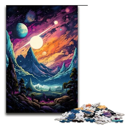Puzzle für Erwachsene 1000 Teile farbenfrohe psychedelische Planetenlandschaft Geburtstagsgeschenk für Teenager ab 14 Jahren 1000 Teile (75 x 50 cm) von mowenbingpeng
