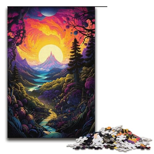 Puzzle für Erwachsene 1000 Teile farbenfrohe psychedelische Sonnenuntergangslandschaft Geburtstagsgeschenk für Teenager ab 14 Jahren 1000 Teile (38 x 26 cm) von mowenbingpeng