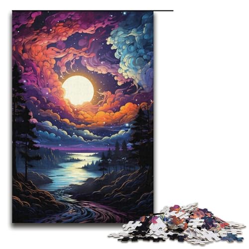 Puzzle für Erwachsene 1000 Teile farbenfrohe psychedelische Sonnenuntergangslandschaft Puzzle Lernspiele für Zuhause DIY-Spielzeug tolles Geschenk für Spiele 1000 Teile (38 x 26 cm) von mowenbingpeng