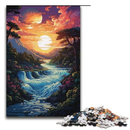 Puzzle für Erwachsene 1000 Teile farbenfrohe psychedelische Sonnenuntergangslandschaft Puzzlespiel lustiges Spielzeug 1000 Teile (38 x 26 cm) von mowenbingpeng