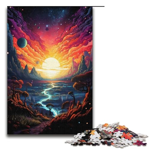 Puzzle für Erwachsene 1000 Teile farbenfrohe psychedelische Sonnenuntergangslandschaft Puzzlespiel lustiges Spielzeug 1000 Teile (38 x 26 cm) von mowenbingpeng