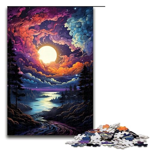 Puzzle für Erwachsene 1000 Teile farbenfrohe psychedelische Sonnenuntergangslandschaft Puzzlespiele Spielzeug Geschenk geeignet für die Schreibtischdekoration 1000 Teile (75 x 50 cm) von mowenbingpeng