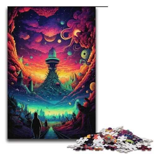 Puzzle für Erwachsene 1000 Teile farbenfrohe psychedelische Welt Geburtstagsgeschenk für Teenager ab 14 Jahren 1000 Teile (38 x 26 cm) von mowenbingpeng
