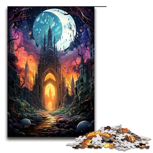 Puzzle für Erwachsene 1000 Teile farbenfrohe psychedelische Weltraumkathedrale Holzpuzzle für Kinder Lernspiel 1000 Teile (75 x 50 cm) von mowenbingpeng
