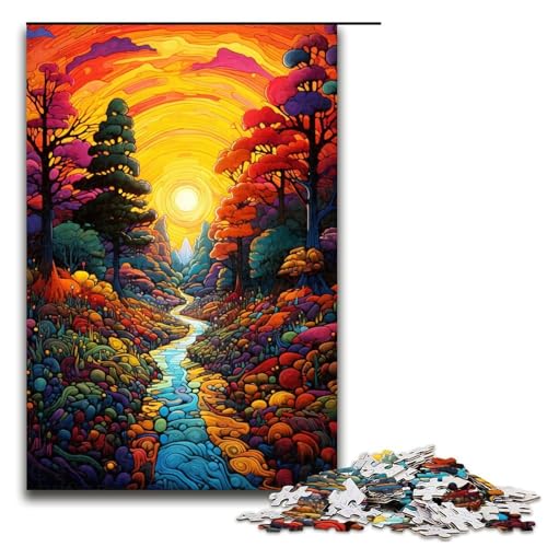 Puzzle für Erwachsene 1000 Teile farbenfrohe psychedelische gelbe Ziegelsteinstraße Familien-Holzpuzzle Lernspiel Herausforderungsspielzeug 1000 Teile (75 x 50 cm) von mowenbingpeng