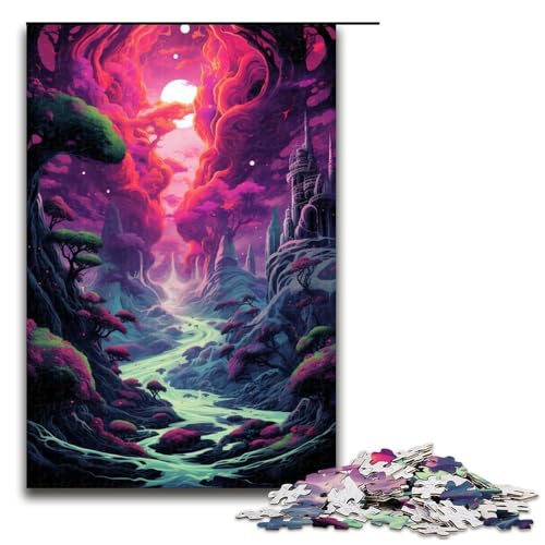 Puzzle für Erwachsene 1000 Teile farbenfrohe psychedelische japanische Landschaft Holzpuzzle für Kinder Lernspiel 1000 Teile (75 x 50 cm) von mowenbingpeng