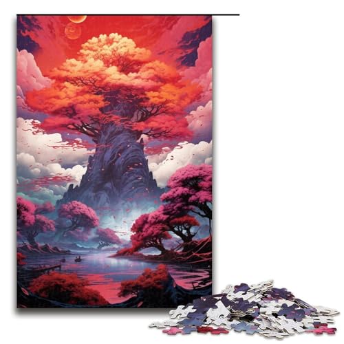 Puzzle für Erwachsene 1000 Teile farbenfrohe psychedelische japanische Landschaft Lernspiele für Zuhause DIY-Spielzeug tolles Geschenk für Spiele 1000 Teile (75 x 50 cm) von mowenbingpeng