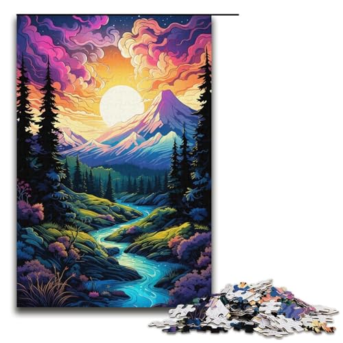 Puzzle für Erwachsene 1000 Teile farbenfrohe schöne Berge Holzpuzzle für Kinder Lernspiel 1000 Teile (38 x 26 cm) von mowenbingpeng