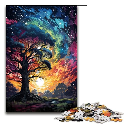 Puzzle für Erwachsene 1000 Teile farbenfroher Psychedelischer Baum Holzpuzzle für Kinder Lernspiel 1000 Teile (75 x 50 cm) von mowenbingpeng