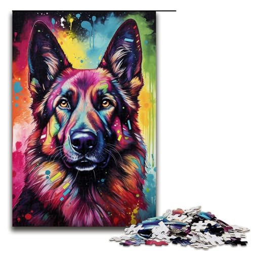 Puzzle für Erwachsene 1000 Teile farbenfroher Psychedelischer Deutscher Schäferhund 12 Puzzle-Spielzeug zur Heimdekoration als Geschenk für die ganze Familie 1000 Teile (75 x 50 cm) von mowenbingpeng