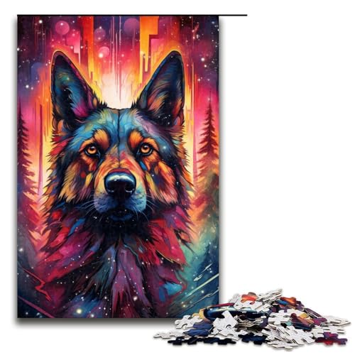 Puzzle für Erwachsene 1000 Teile farbenfroher Psychedelischer Deutscher Schäferhund Heimdekoration Puzzlespielzeug Geschenk für die ganze Familie 1000 Teile (75 x 50 cm) von mowenbingpeng